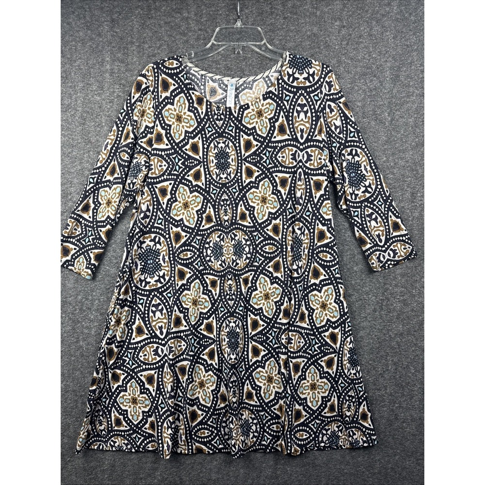 Paisley Grace Dress Womens Large Boho Geometric Shift A Line Long Sleeve